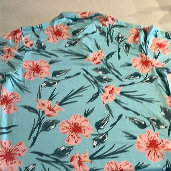 Bad Birdie Aqua Floral Stretch Polo Shirt Size XL - Picture 3 of 7